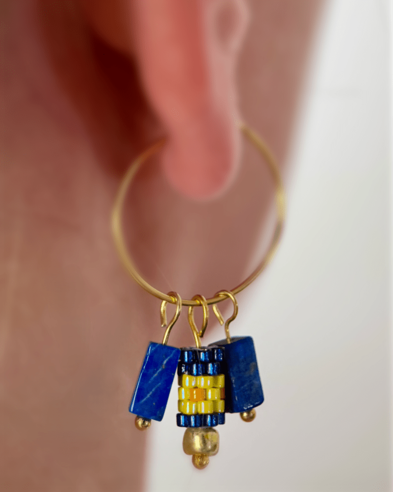 Customizable earring hooks each with a set of three interchangeable charms - beaded, stone and gold - to change your look every day - Fleur Du Jour