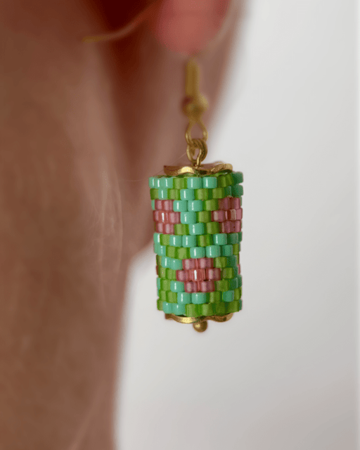 Floral beaded earrings crafted in peyote stitch technique from Miyuki beads in orchid flowers' inspired color palette - Fleur Du Jour