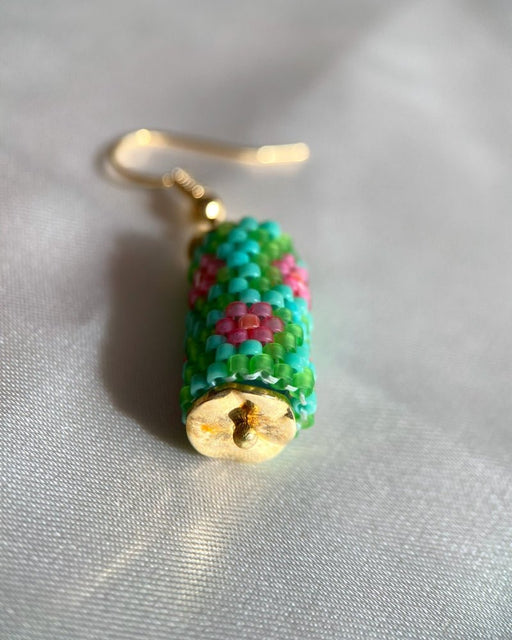 Floral beaded earrings crafted in peyote stitch technique from Miyuki beads in orchid flowers' inspired color palette - Fleur Du Jour