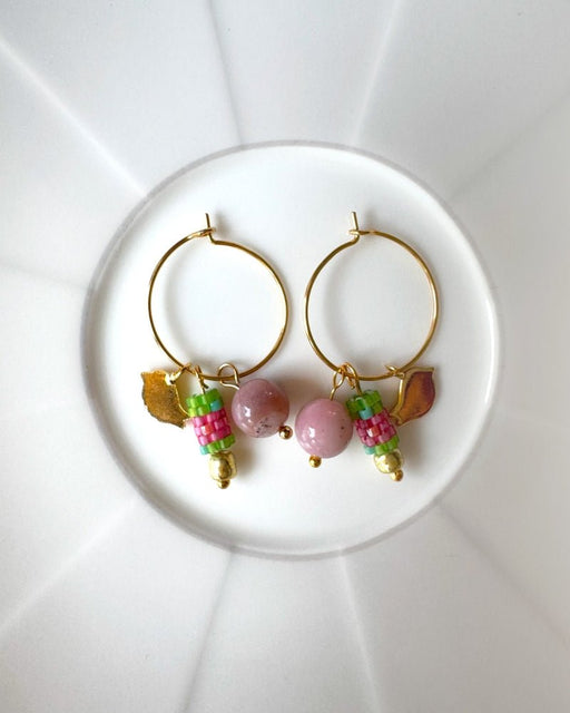 Customizable earring hoops each with three interchangeable charms - beaded, golden and stone - for a new look every day - Fleur Du Jour