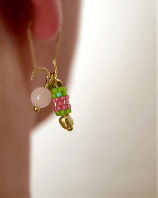 Customizable earring hoops each with three interchangeable charms - beaded, golden and stone - for a new look every day - Fleur Du Jour