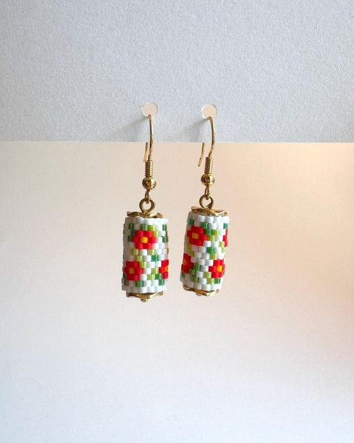 Floral beaded earrings crafted in peyote stitch technique from Miyuki beads in a marigold flowers' inspired color palette - Fleur Du Jour