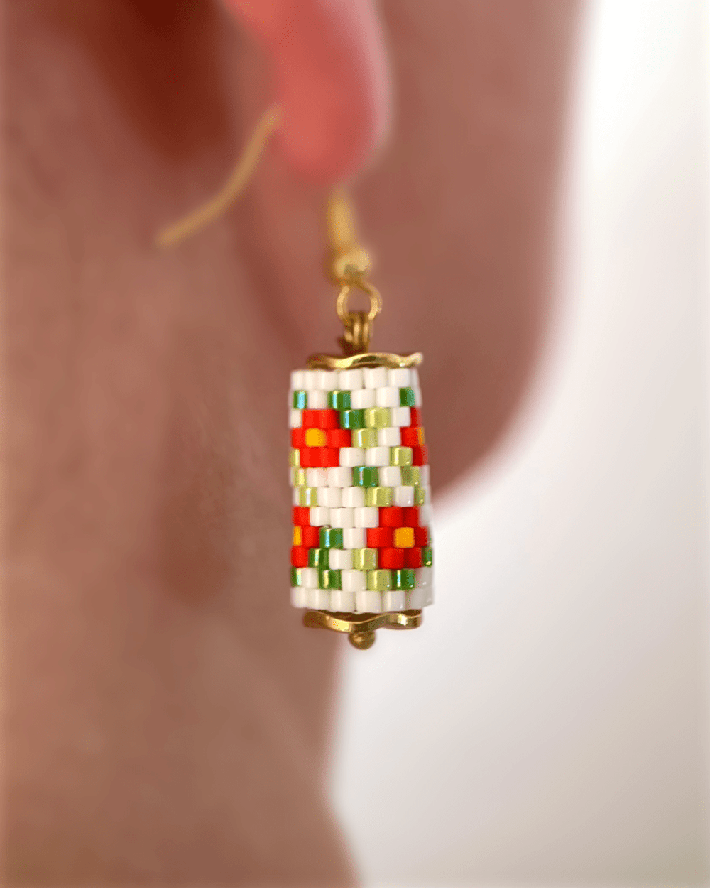 Floral beaded earrings crafted in peyote stitch technique from Miyuki beads in a marigold flowers' inspired color palette - Fleur Du Jour
