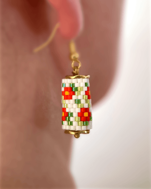 Floral beaded earrings crafted in peyote stitch technique from Miyuki beads in a marigold flowers' inspired color palette - Fleur Du Jour