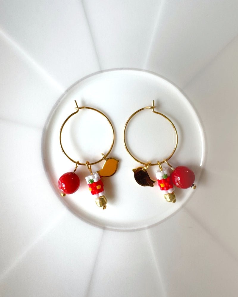 Customizable hoop earrings each with a set of three interchangeable charms - beaded, stone and gold - to change your look every day - Fleur Du Jour