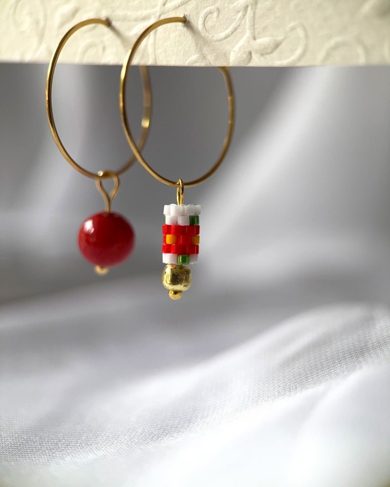 Customizable hoop earrings each with a set of three interchangeable charms - beaded, stone and gold - to change your look every day - Fleur Du Jour