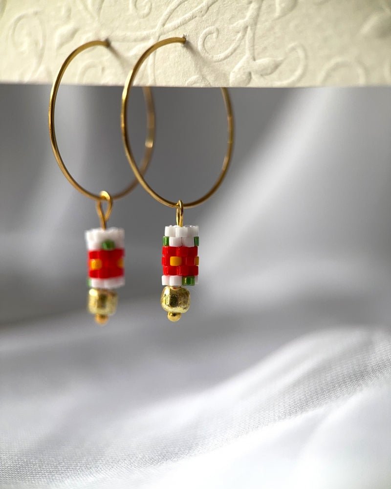 Customizable hoop earrings each with a set of three interchangeable charms - beaded, stone and gold - to change your look every day - Fleur Du Jour