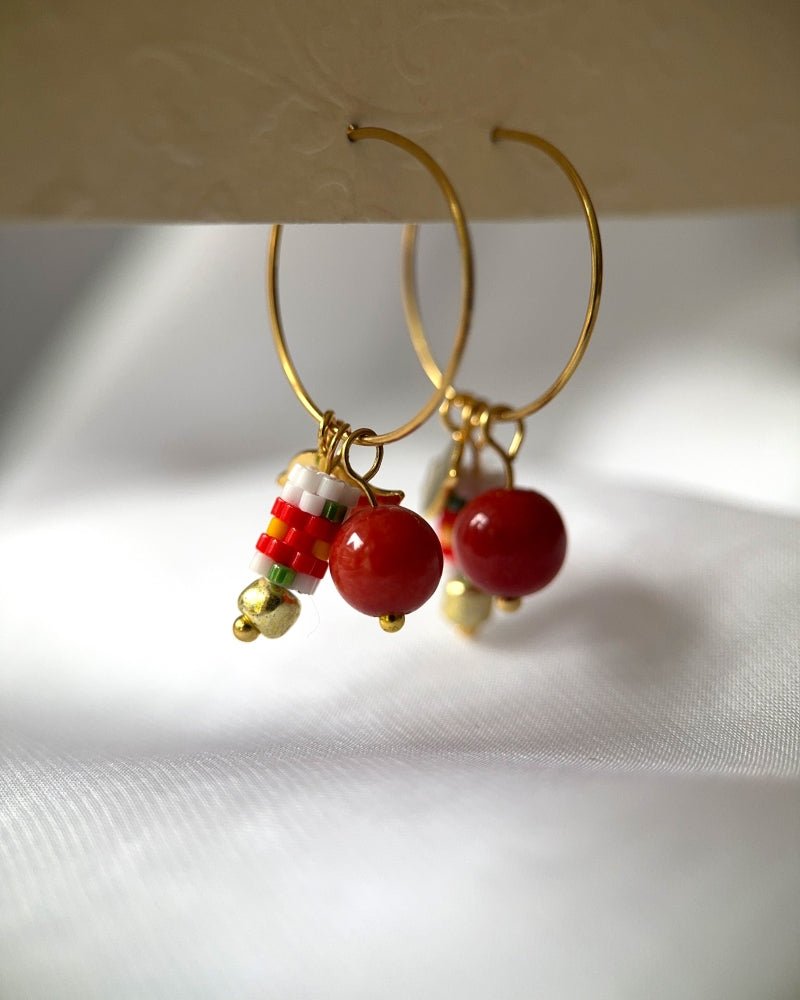 Customizable hoop earrings each with a set of three interchangeable charms - beaded, stone and gold - to change your look every day - Fleur Du Jour