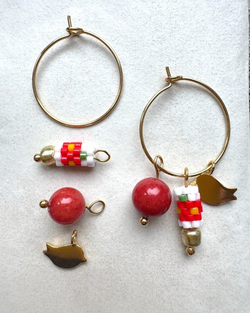 Customizable hoop earrings each with a set of three interchangeable charms - beaded, stone and gold - to change your look every day - Fleur Du Jour