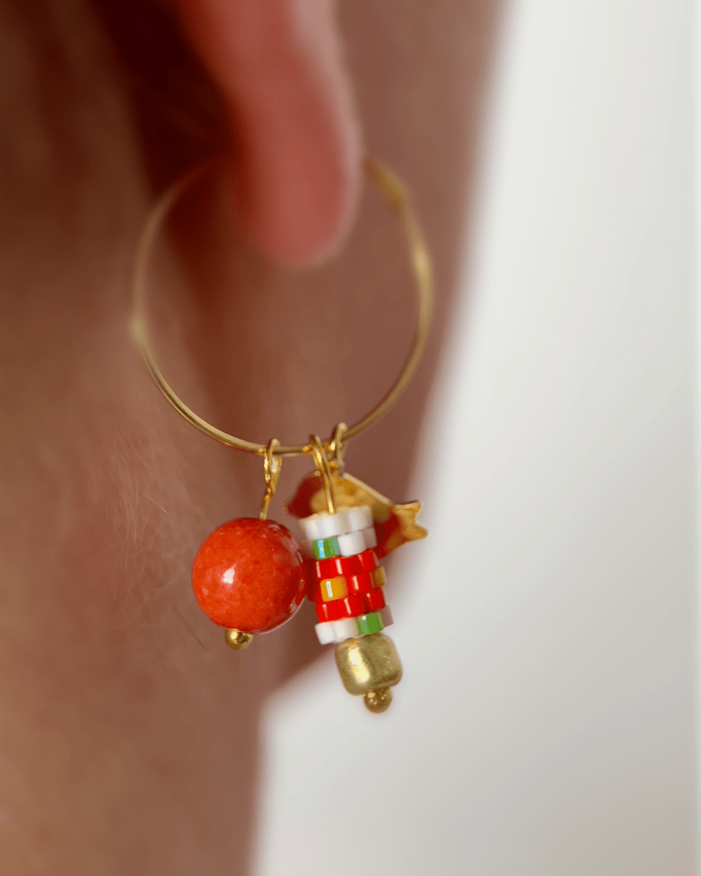 Customizable hoop earrings each with a set of three interchangeable charms - beaded, stone and gold - to change your look every day - Fleur Du Jour