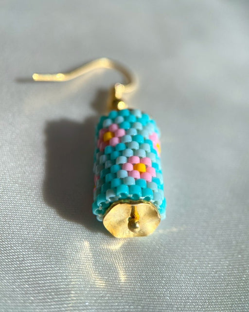 Floral beaded earrings crafted in peyote stitch technique from Miyuki beads in a color palette inspired by roses - Fleur Du Jour