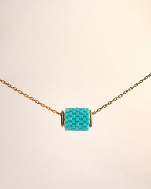 Single beaded turquoise pendant crafted in peyote stitch technique from Japanese Miyuki beads - Fleur Du Jour