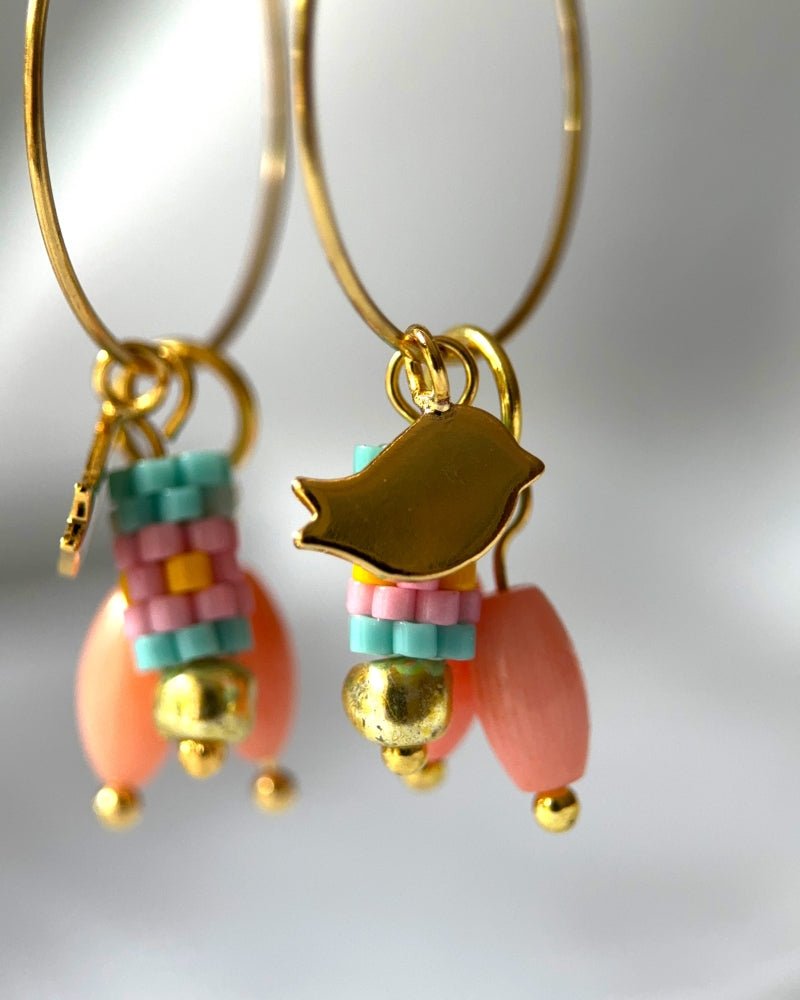 Customizable hoop earrings each with three interchangeable charms - stone, beaded and gold - for new look every day - Fleur Du Jour