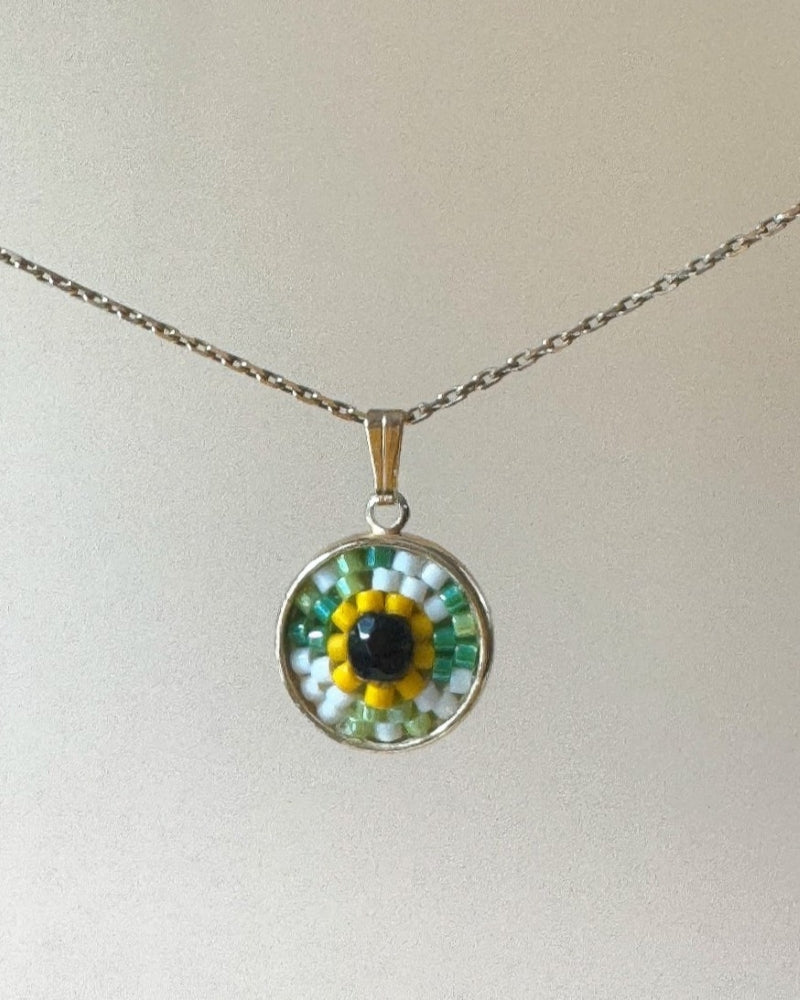 Sonnenblume Perlenanhänger – Medaillon - Fleur Du Jour - Anhänger - Pendant with necklace