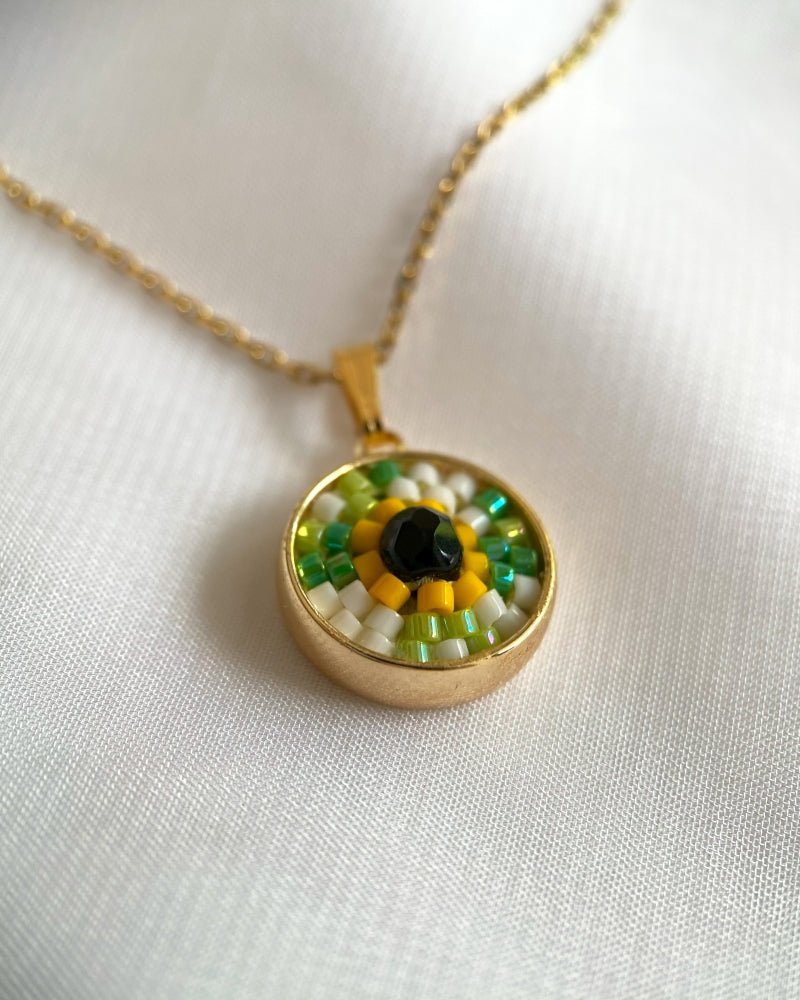 Sonnenblume Perlenanhänger – Medaillon - Fleur Du Jour - Anhänger - Pendant with necklace