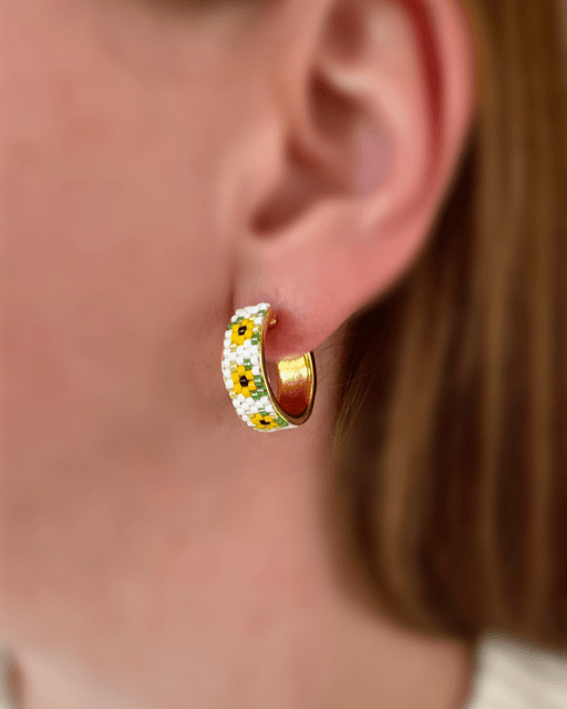 Sonnenblume Perlenohrringe – Creole - Fleur Du Jour - Blumenohrringe